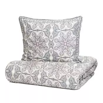 Наволочка пододеяльник постельное белье SCARLA сатин темно-коричневый узор 200х220+2*50х60 см HOMLA