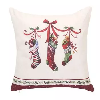 Наволочка Рождественские носки Красный Белый Зеленый Лен WLN