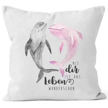 Наволочка «С тобой жизнь прекрасна» дельфин говорит о любви, подарок, наволочка, декоративная подушка, хлопок MoonWorks, белый, унисейз