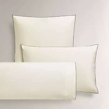 Наволочка Zara Home Cotton Percale, 300 г/м, экрю/синий