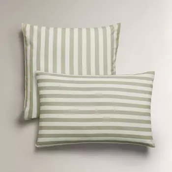 Наволочка Zara Home Striped Cotton Linen, экрю/зеленый