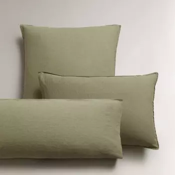 Наволочка Zara Home Washed Linen, 140 г/м, оливковый