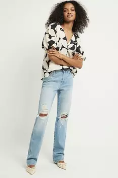 Неэластичные джинсы с завышенной талией и прямыми штанинами River Island, синий