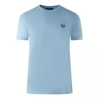 Небесно-Голубая футболка с проклеенной лентой на плечах Fred Perry, синий