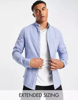 Небесно-голубая оксфордская рубашка с начесом ASOS DESIGN из смесового хлопка ASOS DESIGN