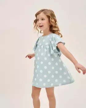Небесно-голубое платье для девочек в белый горошек и бант на спине Dadati, синий