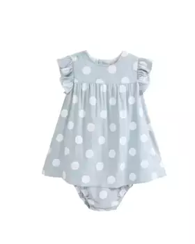 Небесно-голубое платье для девочки в белый горошек и трусики в тон Dadati, синий