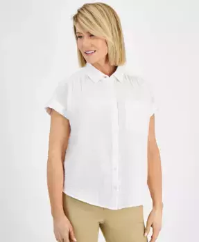 Небольшая хлопковая рубашка из марли Camp Shirt Style & Co, белый