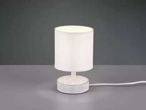 Небольшая керамическая настольная лампа с тканевым абажуром для подоконника, прикроватная лампа. Reality Leuchten, белый