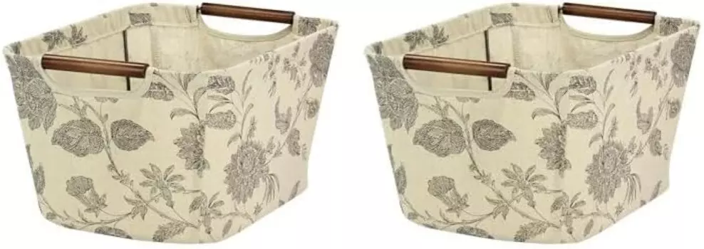 Небольшая коническая корзина для хранения предметов первой необходимости с деревянными ручками, цветочный узор (2 шт. в упаковке) Household Essentials, Natural