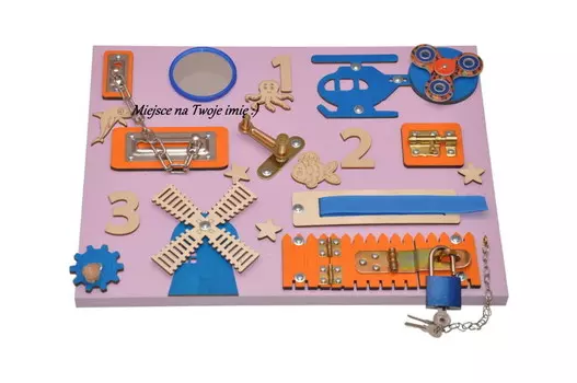 Небольшая манипулятивная доска лавандового цвета — красочные манипулятивные элементы. Zabawki Sensoryczne