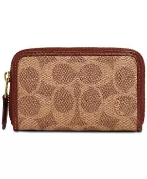 Небольшой холщовый футляр для карт на молнии с покрытием COACH, мульти