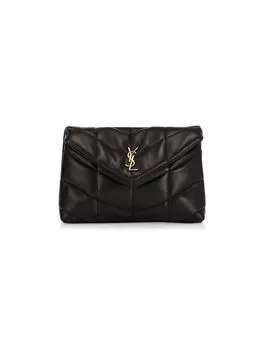 Небольшой клатч Puffer из стеганой кожи ягненка Saint Laurent, черный