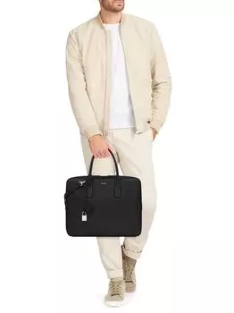 Небольшой плоский портфель Museum из черной фактурной кожи Saint Laurent, черный