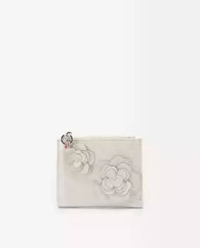 Небольшой женский кошелек на молнии однотонного цвета с декоративным цветком Parfois, белый
