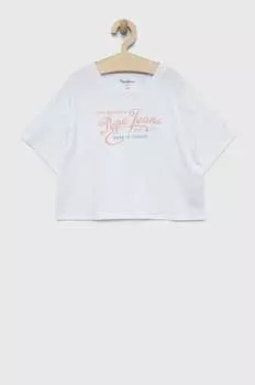 Неджинсовая детская хлопковая футболка Pepe Jeans, белый