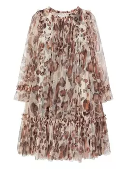 NEEDLE & THREAD KIDS платье с леопардовым принтом, нейтральный цвет