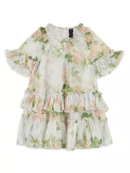 NEEDLE & THREAD KIDS платье с принтом и оборками, нейтральный цвет