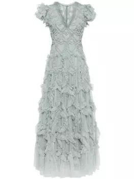 Needle & Thread платье Amorette с V-образным вырезом и оборками, зеленый