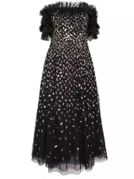 Needle & Thread платье Autumn Leaves с открытыми плечами, серый