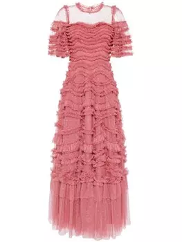 Needle & Thread платье Bronte с оборками, красный