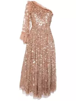 Needle & Thread платье Falling Leaves на одно плечо, нейтральный цвет