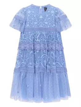 Needle & Thread платье из тюля с цветочной вышивкой, синий