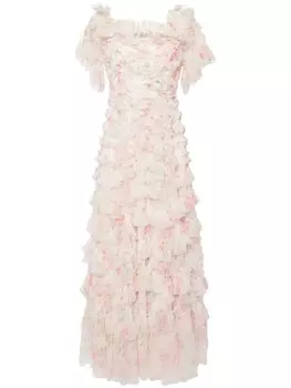 Needle & Thread платье Lana с цветочным принтом, нейтральный цвет