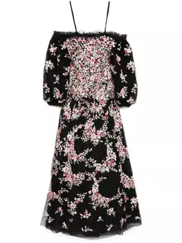 Needle & Thread платье миди с цветочным принтом, черный
