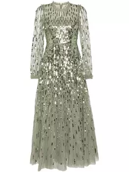 Needle & Thread платье с длинными рукавами, украшенное пайетками, зеленый
