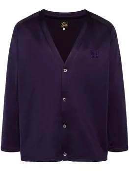 Needles кардиган с V-образным вырезом и вышитым логотипом, фиолетовый