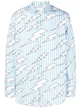 Neil Barrett полосатая рубашка с принтом, синий