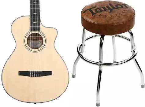 Нейлоновая электроакустическая гитара Taylor 312ce-N - Комплект из натуральной ситхинской ели с барным стулом с логотипом Taylor Brown - 24" C302001303800032093=1 1510=1