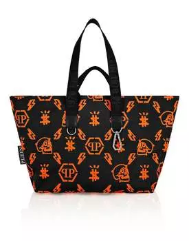 Нейлоновая большая сумка с монограммой Philipp Plein, цвет Black / Orange