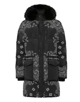 Нейлоновая и меховая парка с пейсли-банданой Philipp Plein, черный