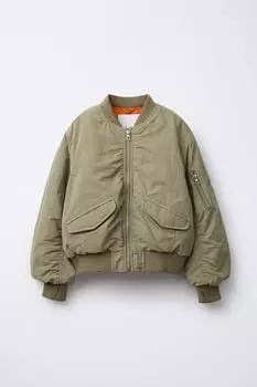 Нейлоновая куртка-бомбер ZARA, цвет Light khaki