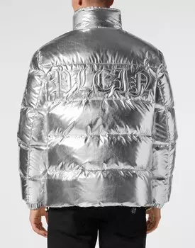 Нейлоновая куртка-пуховик Gothic Plein Philipp Plein, серебро