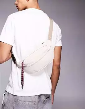 Нейлоновая поясная сумка ASOS DESIGN с контрастными пуллерами каменно-серого цвета