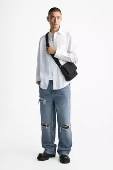 Нейлоновая сумка через плечо с клапаном ZARA, черный