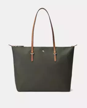 Нейлоновая сумка-тоут Keaton среднего размера на молнии Lauren Ralph Lauren, темно-зеленый