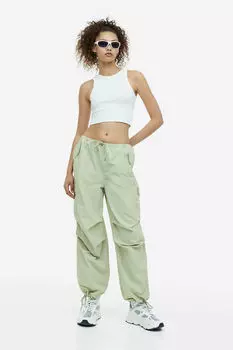 Нейлоновые брюки-парашюты H&M, зеленый
