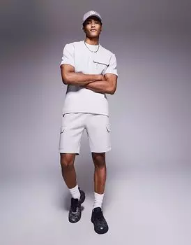 Нейлоновые шорты River Island с карманами светло-серого цвета
