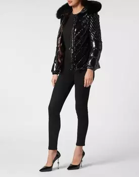 Нейлоновый пуховик с мехом Philipp Plein, черный