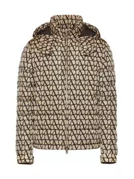 Нейлоновый пуховик с принтом Toile Iconographe Valentino, бежевый