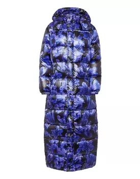 Нейлоновый супердлинный пуховик с цветами Philipp Plein, черный