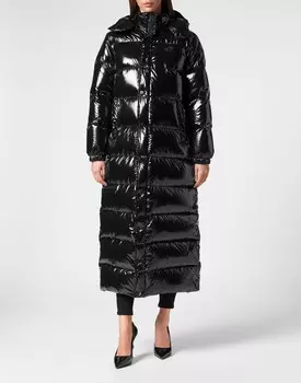 Нейлоновый сверхдлинный пуховик Philipp Plein, черный