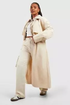 Нейлоновый тренч с деталями на плечах Plus boohoo, цвет stone