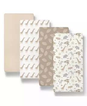 Нейтральные простыни для люльки Safari для новорожденных мальчиков и девочек, набор из 4 штук The Peanutshell, мультиколор
