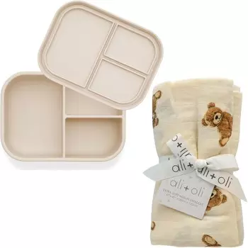 Нейтральный детский комплект Ali+Oli: одеяло для пеленания и коробка для бенто, идеально подходят для мальчиков и девочек