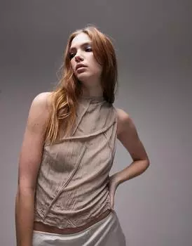 Нейтральный мятый топ Topshop